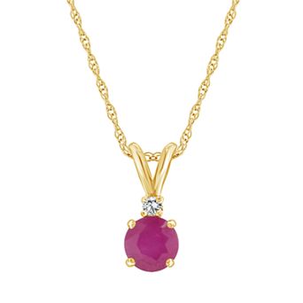 Celebration Gems 14k Gold Ruby & Diamond Accent Pendant Necklace