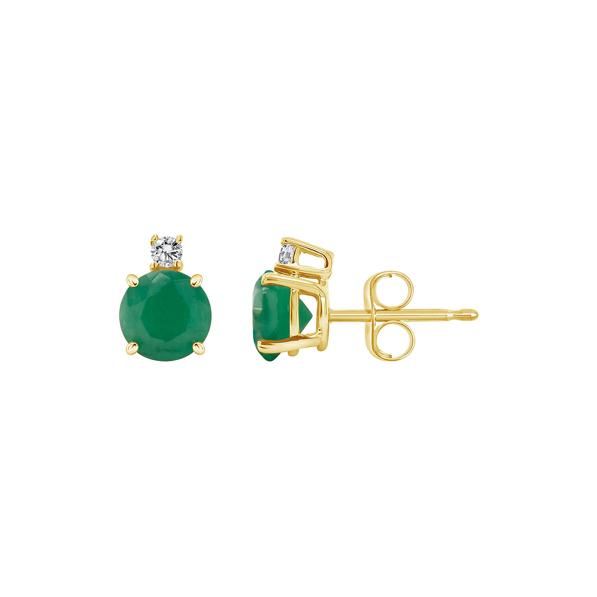 Celebration Gems 14k Gold Emerald & Diamond Accent Stud Earrings, Womens