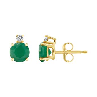 Celebration Gems 14k Gold Emerald & Diamond Accent Stud Earrings