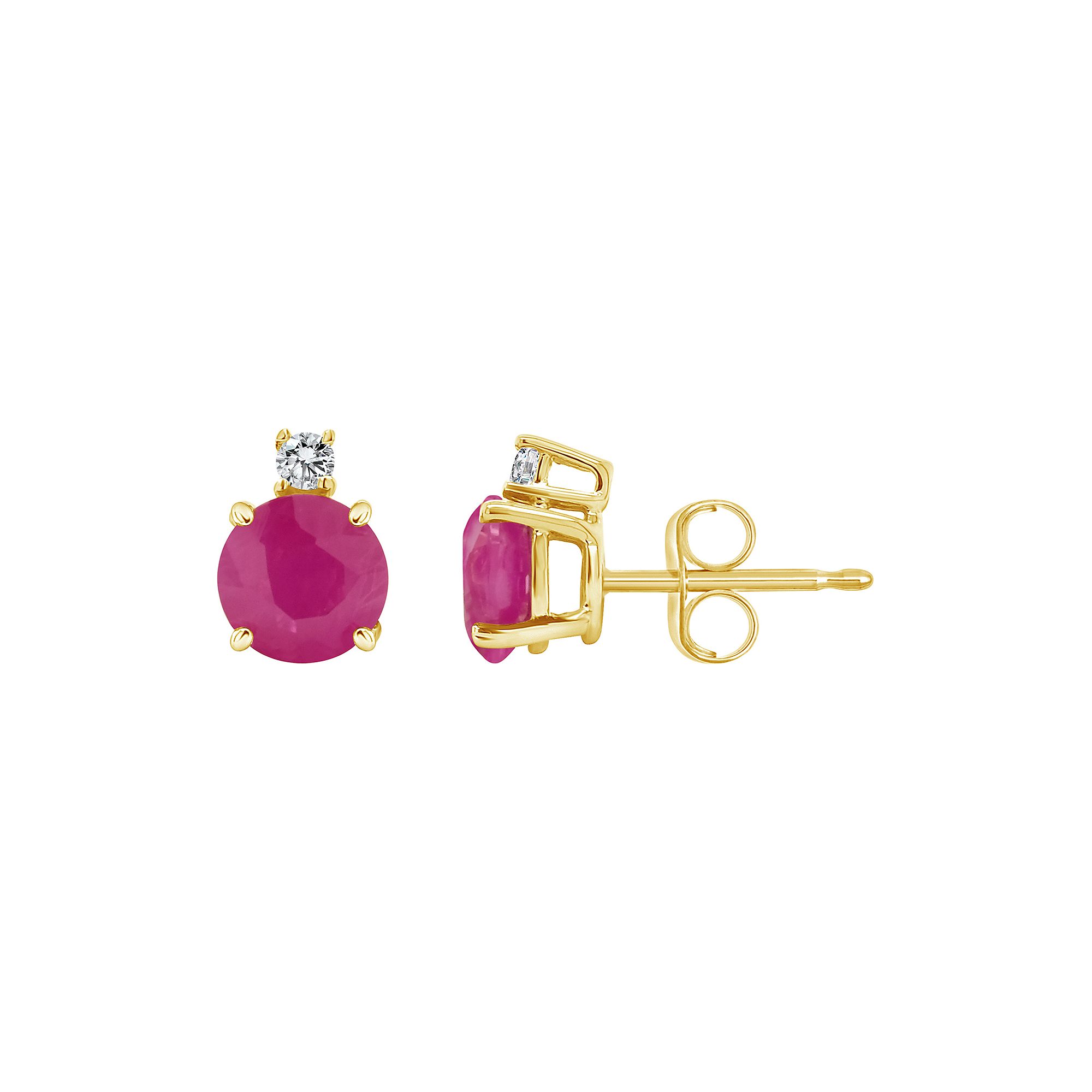 Celebration Gems 14k Gold Ruby & Diamond Accent Earrings, Womens