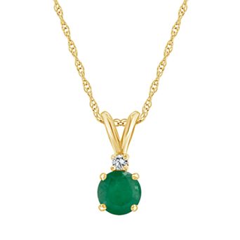 Celebration Gems 14k Gold Emerald & Diamond Accent Pendant Necklace