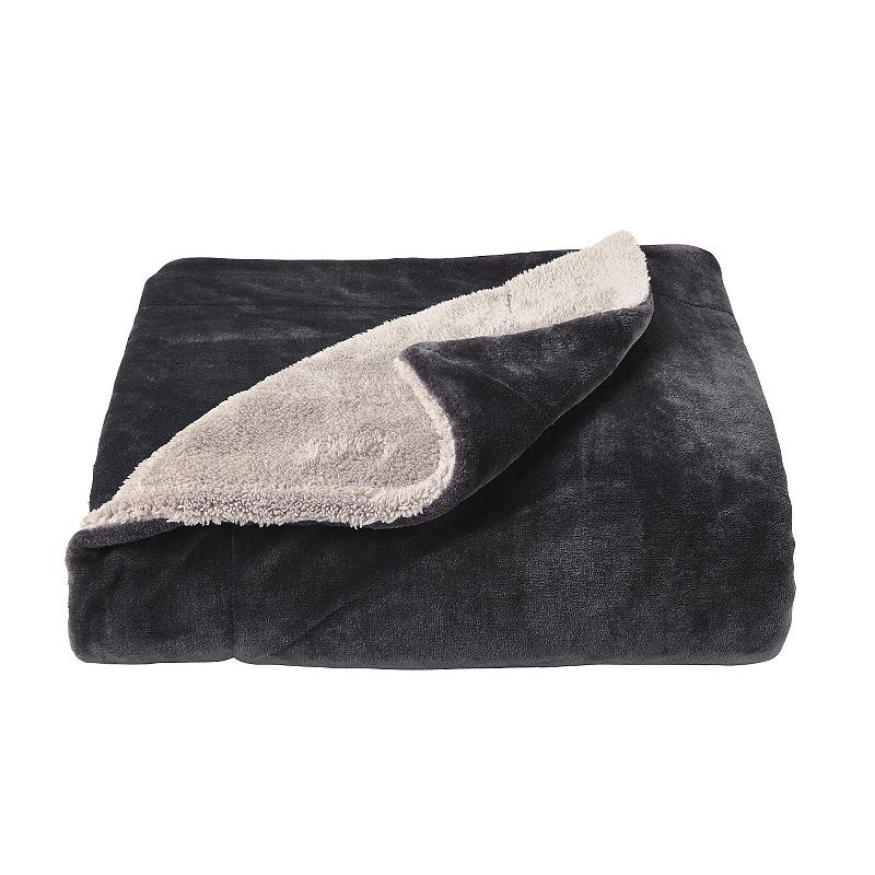 Portsmouth Home Oversized Plush Sherpa Fleece Throw, Dark Grey