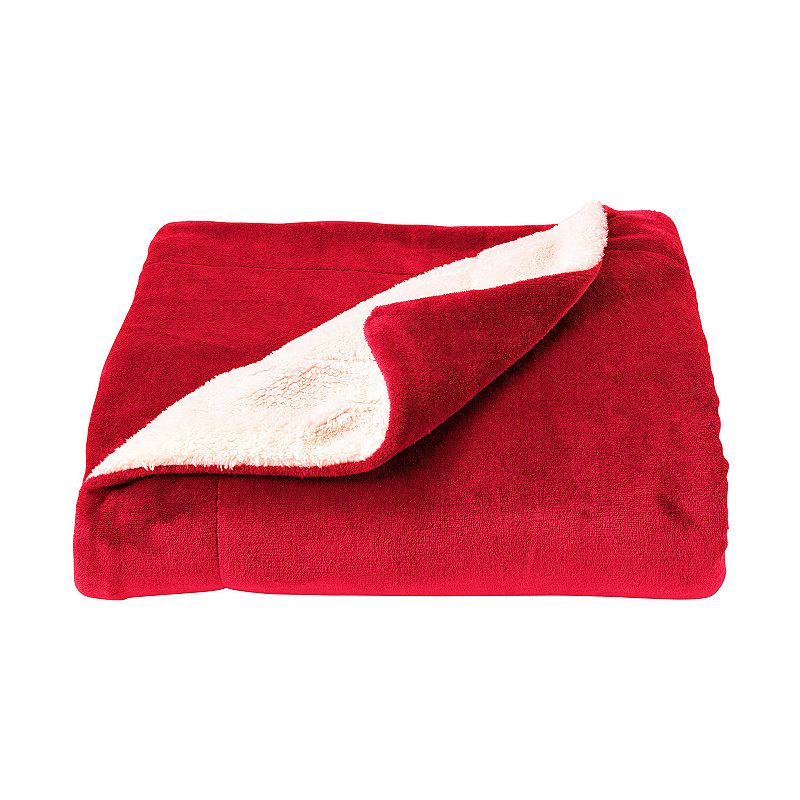 Portsmouth Home Oversized Plush Sherpa Fleece Throw, Red