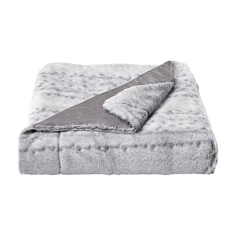 Portsmouth Home Faux Fur Throw Blanket, Light Grey