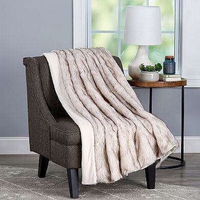 Portsmouth Home Faux Wolf Fur Throw Blanket