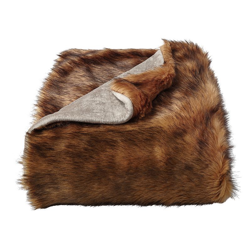 Portsmouth Home Chinchilla Faux Fur Throw Blanket, Brown