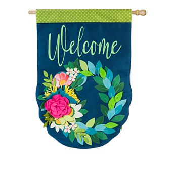 Welcome Flower Wreath Burlap Garden Flag