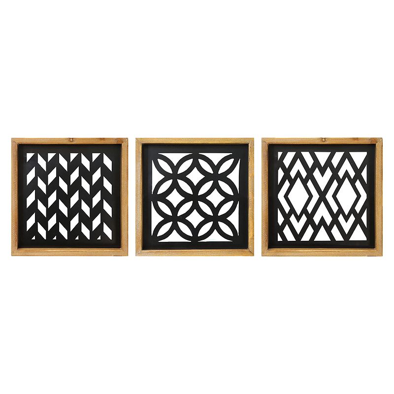 Stratton Home Decor Set of 3 Modern Wood and Metal Laser Cut Wall Decor