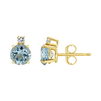Celebration Gems 14K Yellow Gold 6mm Round Aquamarine Diamond Accent Earrings
