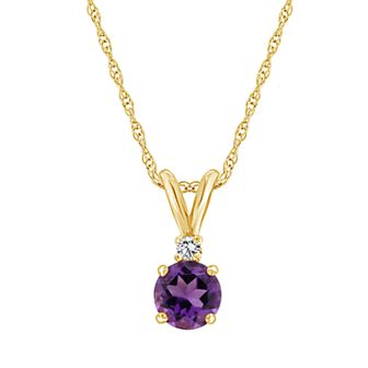 Celebration Gems 14K Yellow Gold 6mm Round Gemstone & Diamond Accent Pendant Necklace