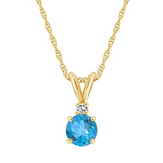 Celebration Gems 14K Yellow Gold 6mm Round Gemstone & Diamond Accent Pendant Necklace