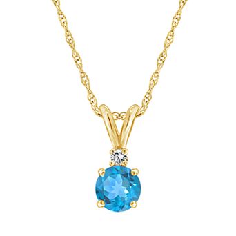 Celebration Gems 14K Yellow Gold 6mm Round Gemstone & Diamond Accent Pendant Necklace