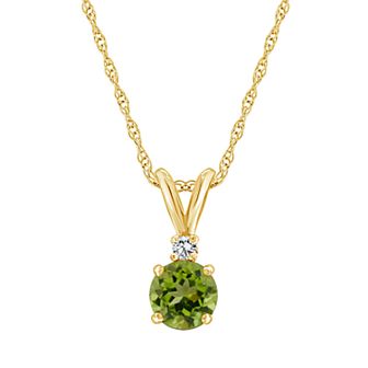 Celebration Gems 14K Yellow Gold 6mm Round Gemstone & Diamond Accent Pendant Necklace