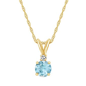Celebration Gems 14K Yellow Gold 6mm Round Aquamarine Diamond Accent Pendant Necklace