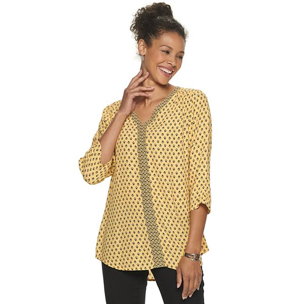 Women's Croft & Barrow® 3/4 Sleeve Vneck Blouse