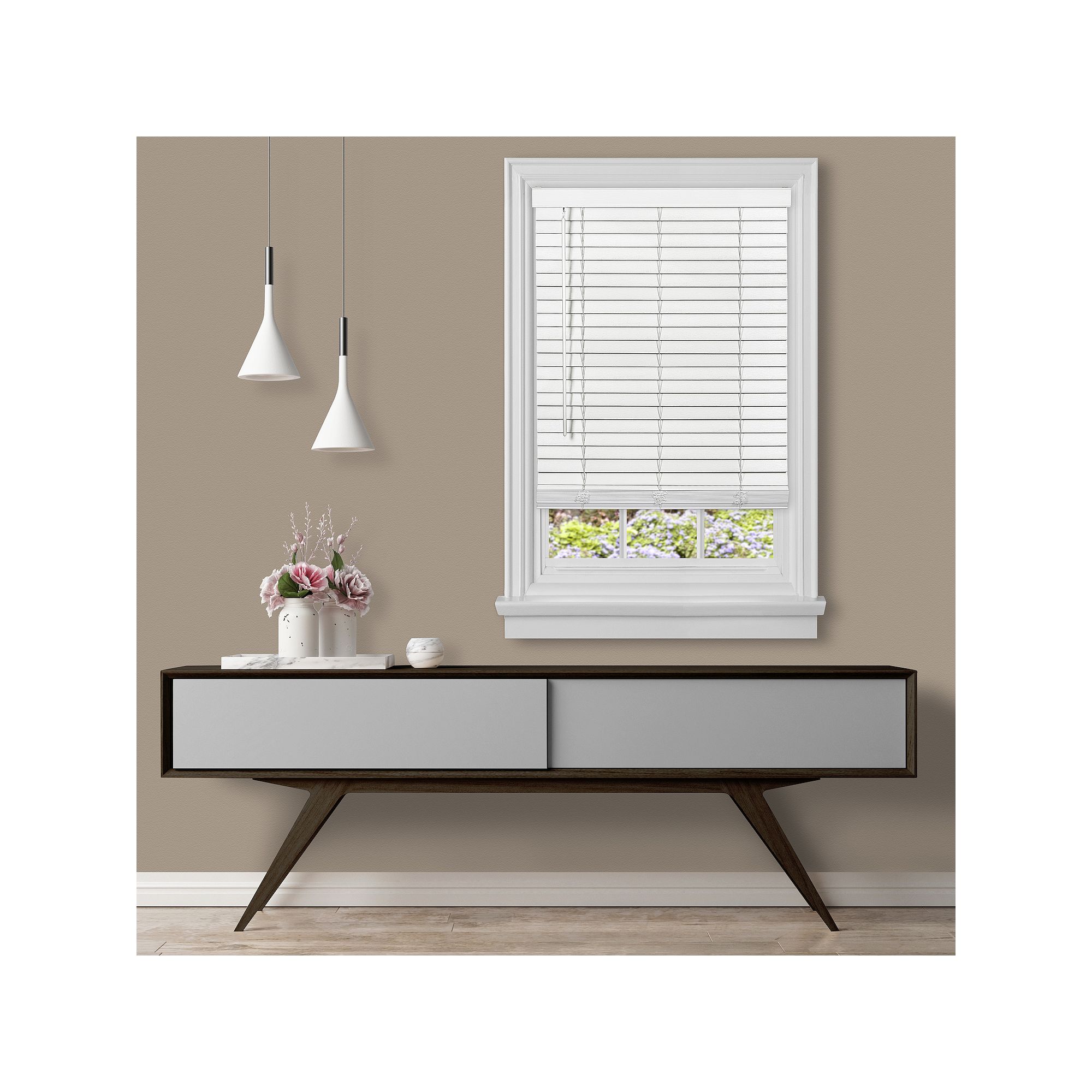 Achim Cordless GII Madera Falsa 2 Faux Wood Plantation Blind, White