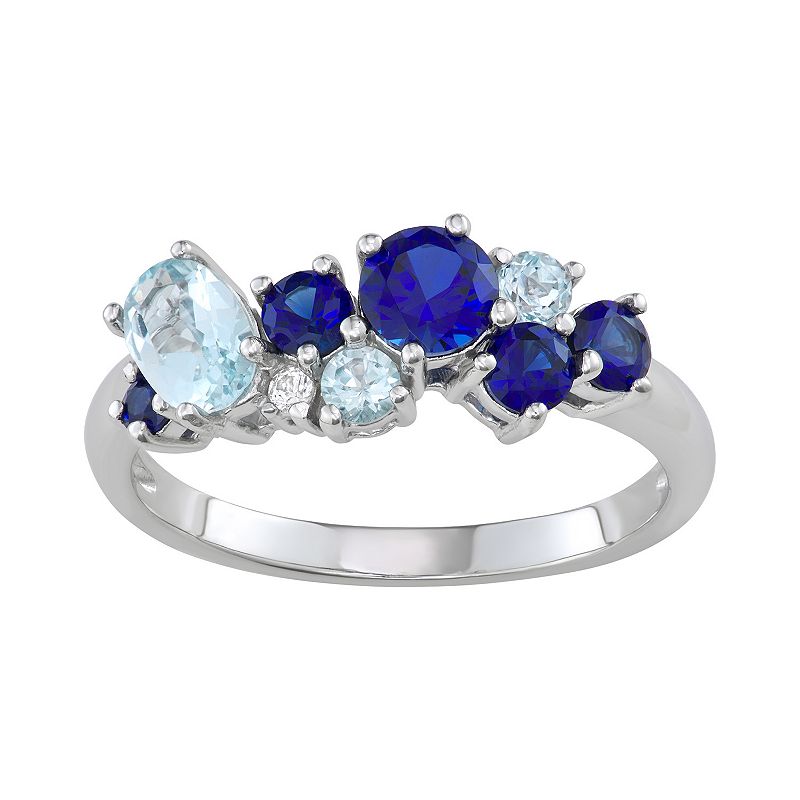 Sterling Silver Lab-Created Blue & White Sapphire & Blue Topaz Ring, Women