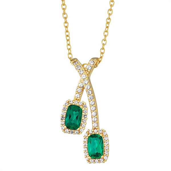 14K Yellow Gold over Sterling Silver LabCreated Emerald & White