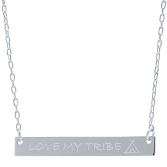 Athra NJ Inc Sterling Silver "Love My Tribe" Bar Necklace