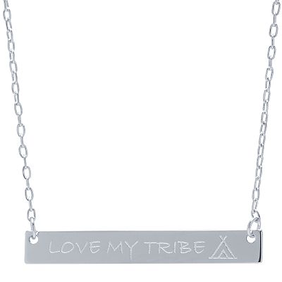 Sterling Silver Love My Tribe Bar Necklace