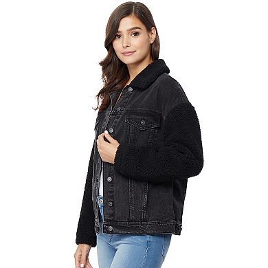 Juniors' Wallflower Over-sized Sherpa Denim Jacket