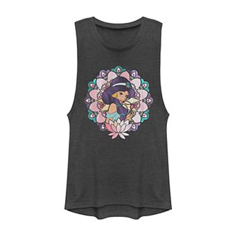 Juniors' Disney's Aladdin Jasmine Floral Watercolor Graphic Muscle Tank Top