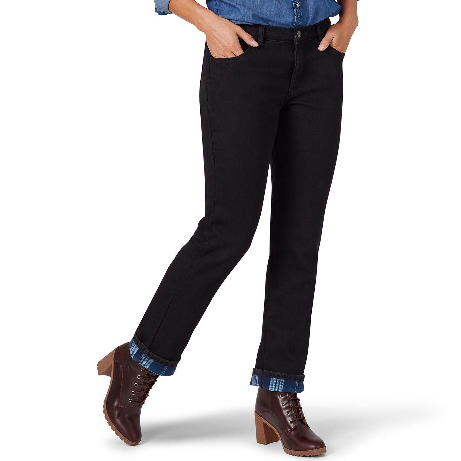 women's pull on flannel lined jeans