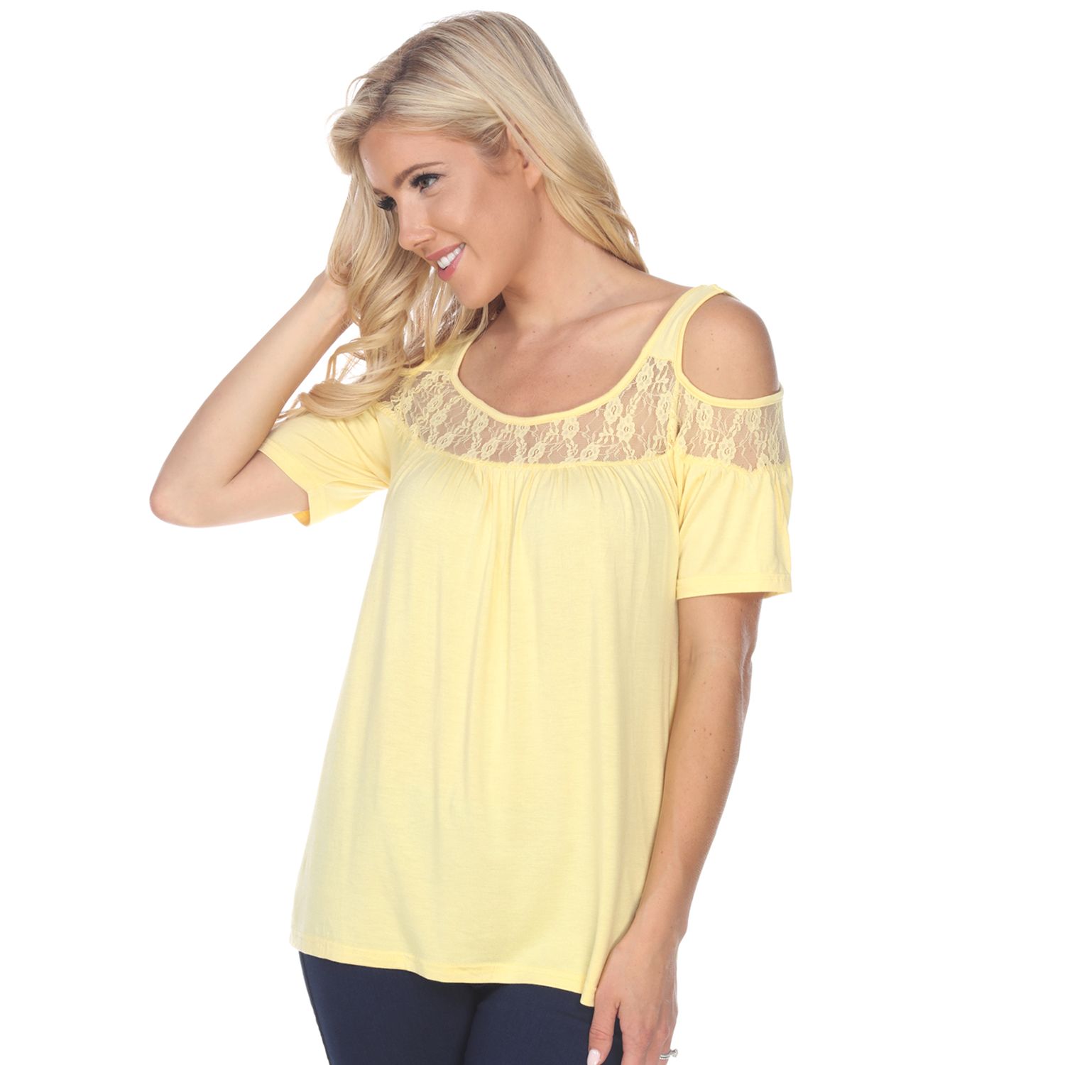yellow open shoulder top