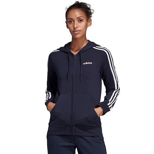 women's adidas 3 stripe cotton fleece full zip hooded sweatshirt