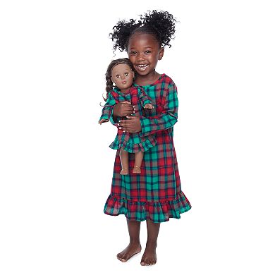 Toddler Girl Jammies For Your Families Red Plaid Notch Family Nightgown & Doll Gown Set