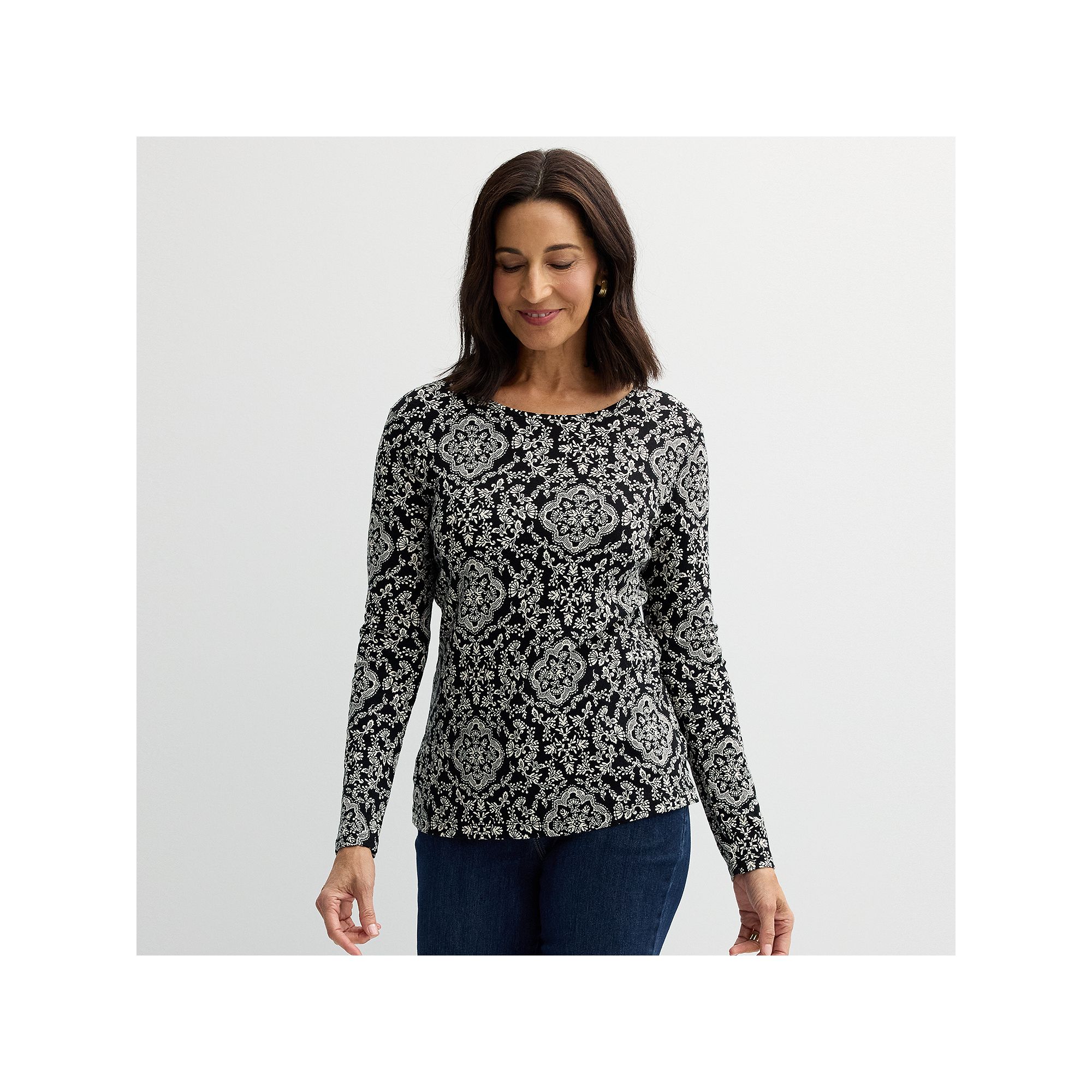 Womens Croft & Barrow® Essential Long-Sleeve Crewneck Tee, Size: Small, B