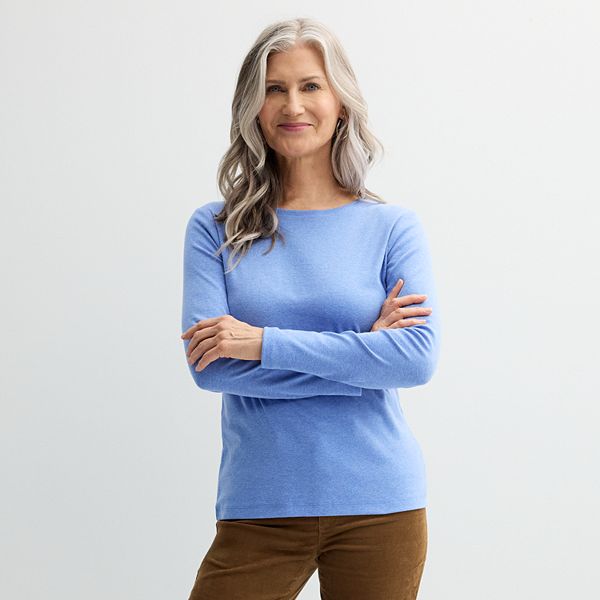 Women's Croft & Barrow® Essential Long-Sleeve Crewneck Tee - Wilder Blue (X SMALL)