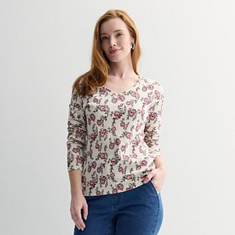 Women's Croft & Barrow® Essential Long Sleeve V-Neck Tee