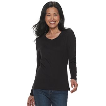 Women's Croft & Barrow® Essential Long Sleeve V-Neck Tee