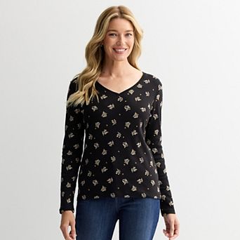 Women's Croft & Barrow® Essential Long Sleeve V-Neck Tee