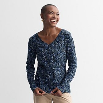Women's Croft & Barrow® Essential Long Sleeve V-Neck Tee