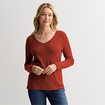 Women's Croft & Barrow® Essential Long Sleeve V-Neck Tee