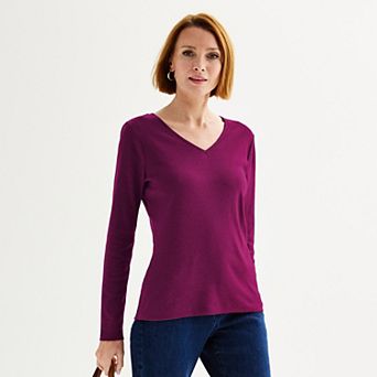 Women's Croft & Barrow® Essential Long Sleeve V-Neck Tee