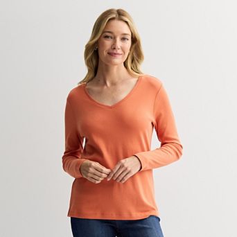 Women's Croft & Barrow® Essential Long Sleeve V-Neck Tee