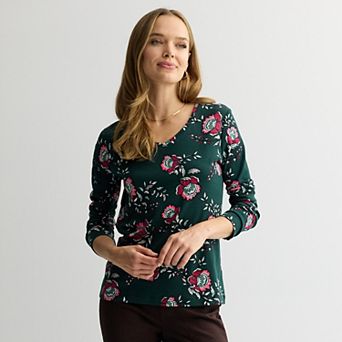 Women's Croft & Barrow® Essential Long Sleeve V-Neck Tee