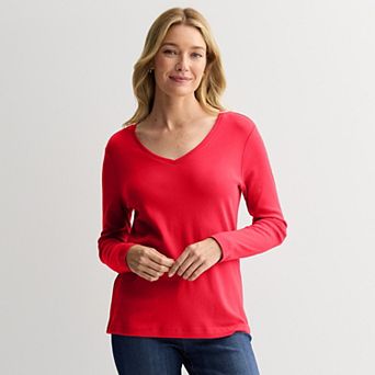 Women's Croft & Barrow® Essential Long Sleeve V-Neck Tee