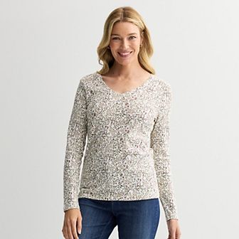 Women's Croft & Barrow® Essential Long Sleeve V-Neck Tee
