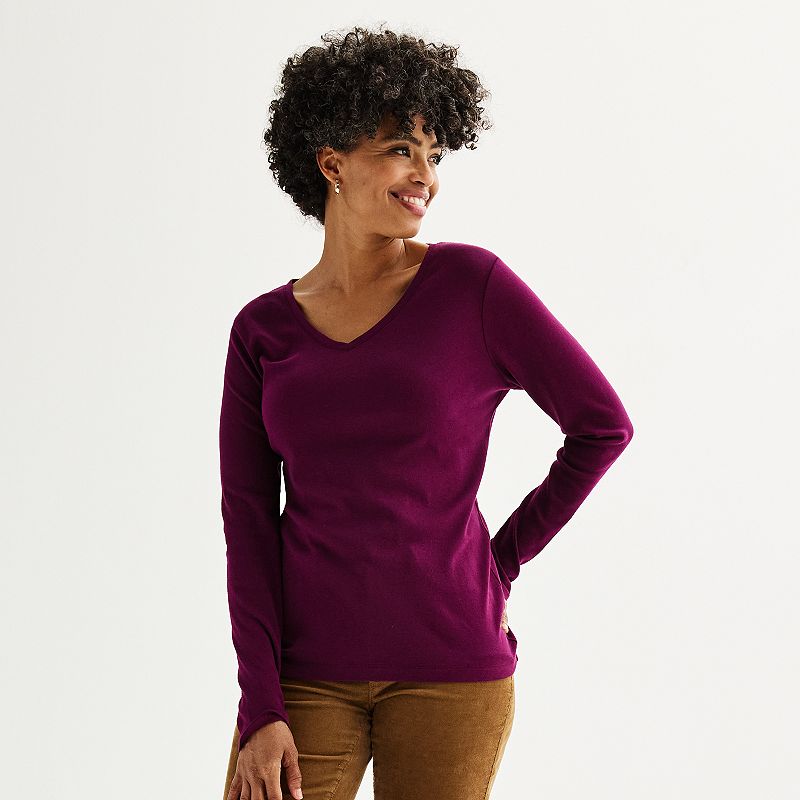 Women's Croft & Barrow® Essential Long Sleeve V-Neck Tee