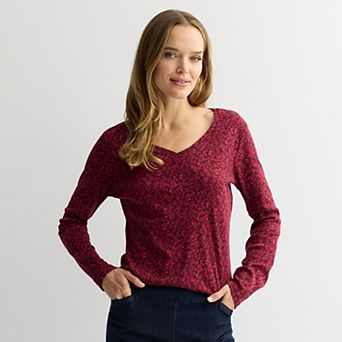 Women's Croft & Barrow® Essential Long Sleeve V-Neck Tee