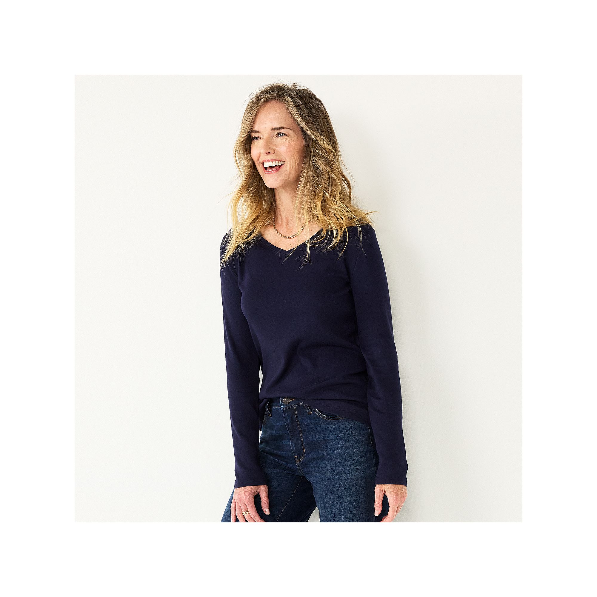 Womens Croft & Barrow® Essential Long Sleeve V-Neck Tee, Size: XS, Blue