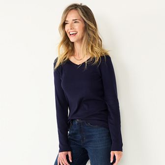 Women's Croft & Barrow® Essential Long Sleeve V-Neck Tee