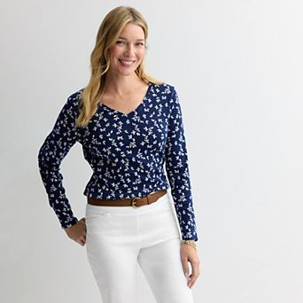 Women's Croft & Barrow® Essential Long Sleeve V-Neck Tee