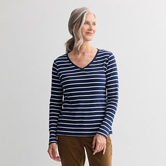 Women's Croft & Barrow® Essential Long Sleeve V-Neck Tee