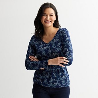 Women's Croft & Barrow® Essential Long Sleeve V-Neck Tee
