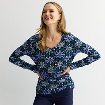 Women's Croft & Barrow® Essential Long Sleeve V-Neck Tee